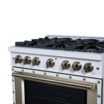 Valente 36" Gas Range in White, 6 Sealed Burnes, 71 000 BTU Cooktop Output , 5.2 Cu.Ft. convection Oven, Telescopic Racks - BonPrix Électroménagers