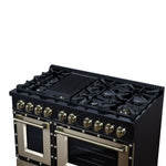 Valente 48" Gas Range in Black, 8 Sealed Burnes, 94 000 BTU Cooktop Output, 6.7 Cu.Ft. Double Oven, Telescopic Racks - BonPrix Électroménagers