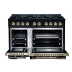 Valente 48" Gas Range in Black, 8 Sealed Burnes, 94 000 BTU Cooktop Output, 6.7 Cu.Ft. Double Oven, Telescopic Racks - BonPrix Électroménagers