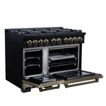 Valente 48" Gas Range in Black, 8 Sealed Burnes, 94 000 BTU Cooktop Output, 6.7 Cu.Ft. Double Oven, Telescopic Racks - BonPrix Électroménagers