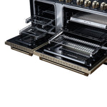 Valente 48" Gas Range in Black, 8 Sealed Burnes, 94 000 BTU Cooktop Output, 6.7 Cu.Ft. Double Oven, Telescopic Racks - BonPrix Électroménagers