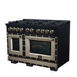 Valente 48" Gas Range in Black, 8 Sealed Burnes, 94 000 BTU Cooktop Output, 6.7 Cu.Ft. Double Oven, Telescopic Racks - BonPrix Électroménagers