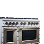 Valente 48" Gas Range in White, 8 Sealed Burnes, 94 000 BTU Cooktop Output, 6.7 Cu.Ft. Double Oven, Telescopic Racks - BonPrix Électroménagers