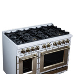 Valente 48" Gas Range in White, 8 Sealed Burnes, 94 000 BTU Cooktop Output, 6.7 Cu.Ft. Double Oven, Telescopic Racks - BonPrix Électroménagers