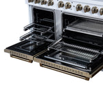 Valente 48" Gas Range in White, 8 Sealed Burnes, 94 000 BTU Cooktop Output, 6.7 Cu.Ft. Double Oven, Telescopic Racks - BonPrix Électroménagers