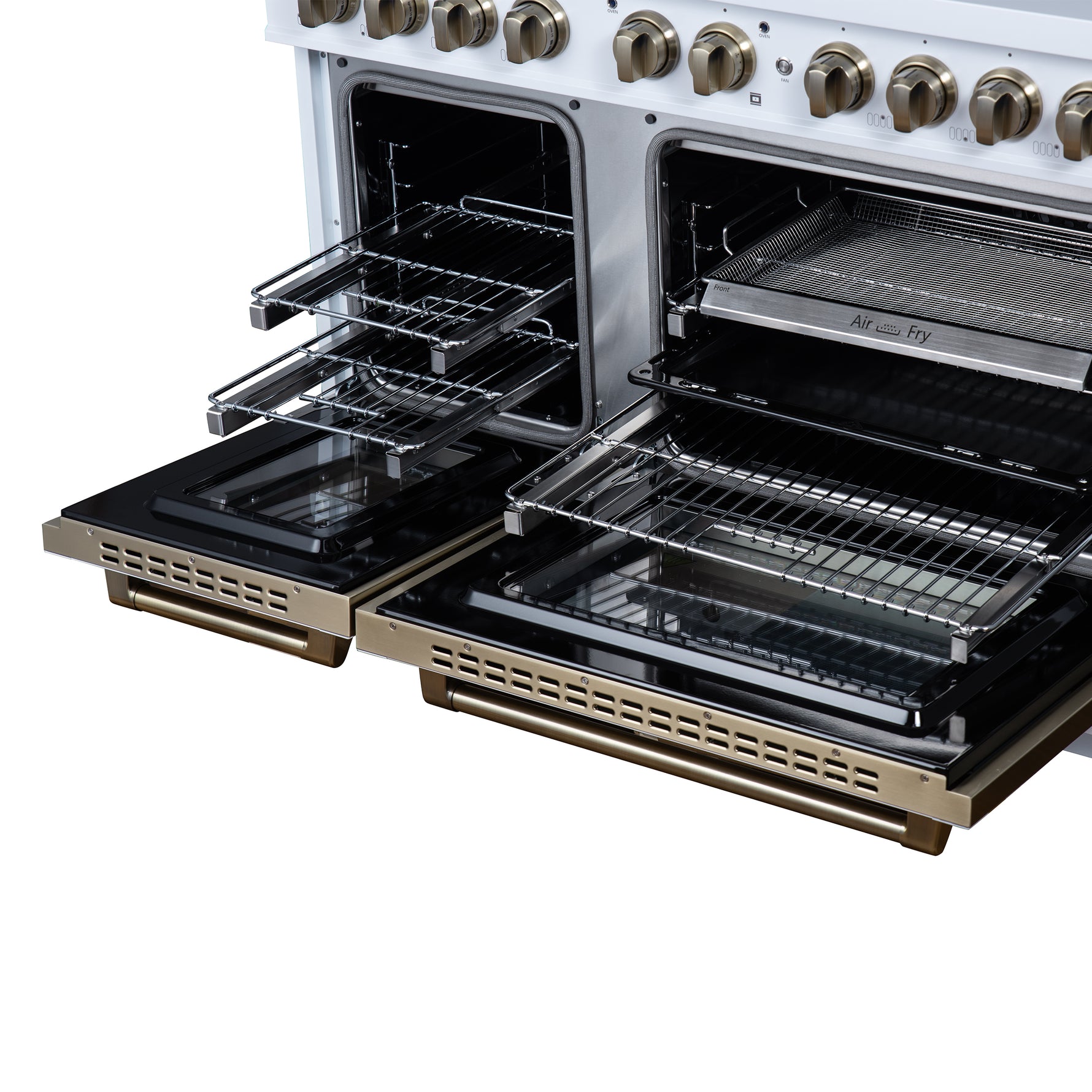 Valente 48" Gas Range in White, 8 Sealed Burnes, 94 000 BTU Cooktop Output, 6.7 Cu.Ft. Double Oven, Telescopic Racks - BonPrix Électroménagers