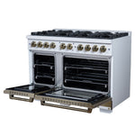 Valente 48" Gas Range in White, 8 Sealed Burnes, 94 000 BTU Cooktop Output, 6.7 Cu.Ft. Double Oven, Telescopic Racks - BonPrix Électroménagers