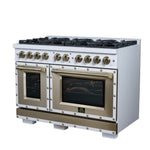 Valente 48" Gas Range in White, 8 Sealed Burnes, 94 000 BTU Cooktop Output, 6.7 Cu.Ft. Double Oven, Telescopic Racks - BonPrix Électroménagers