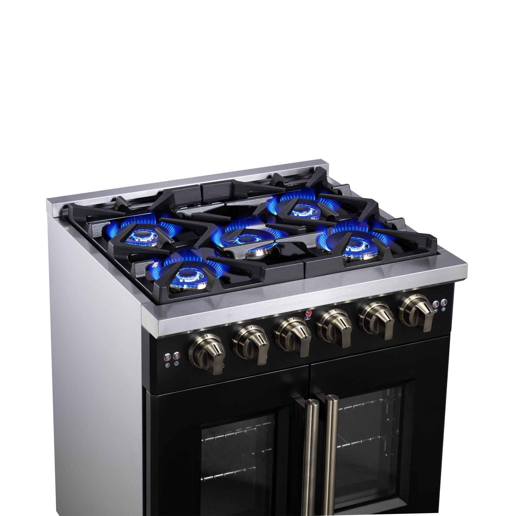 Forno Capriasca 30-Inch Freestanding French Door Gas Range, 4 Burners, Convection Oven, Energy Efficient - BonPrix Électroménagers