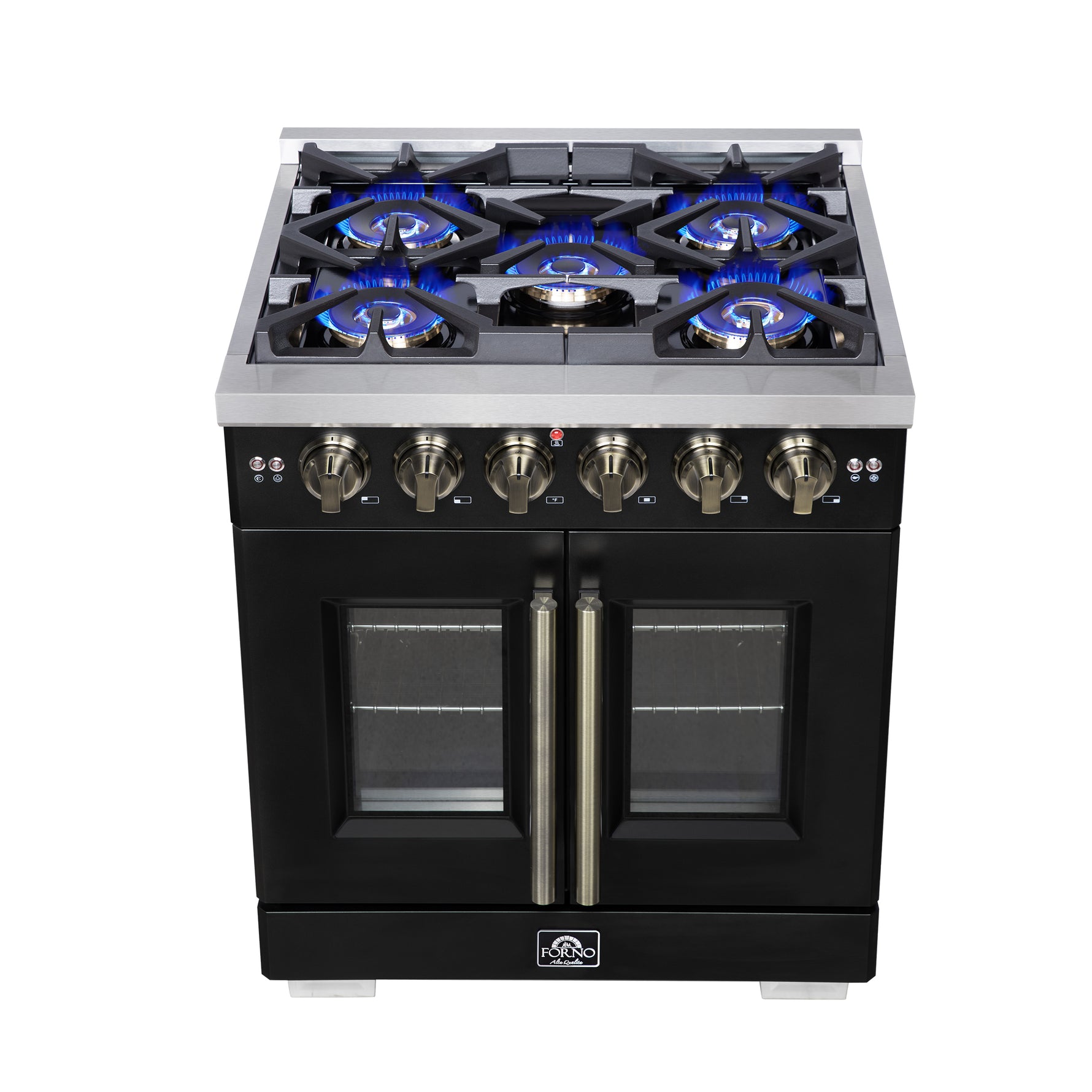 Forno Capriasca 30-Inch Freestanding French Door Gas Range, 4 Burners, Convection Oven, Energy Efficient - BonPrix Électroménagers