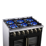 Forno Capriasca 36-Inch Black Freestanding French Door Gas Range, 6 Burners, Convection Oven, Energy Efficient - BonPrix Électroménagers