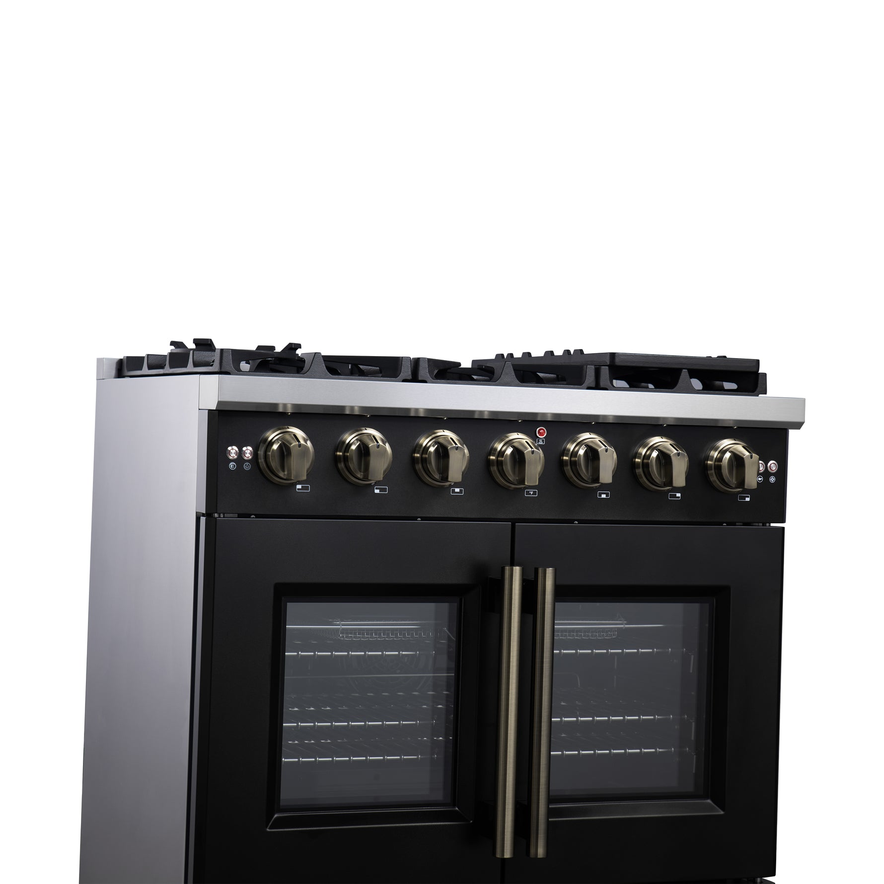 Forno Capriasca 36-Inch Black Freestanding French Door Gas Range, 6 Burners, Convection Oven, Energy Efficient - BonPrix Électroménagers