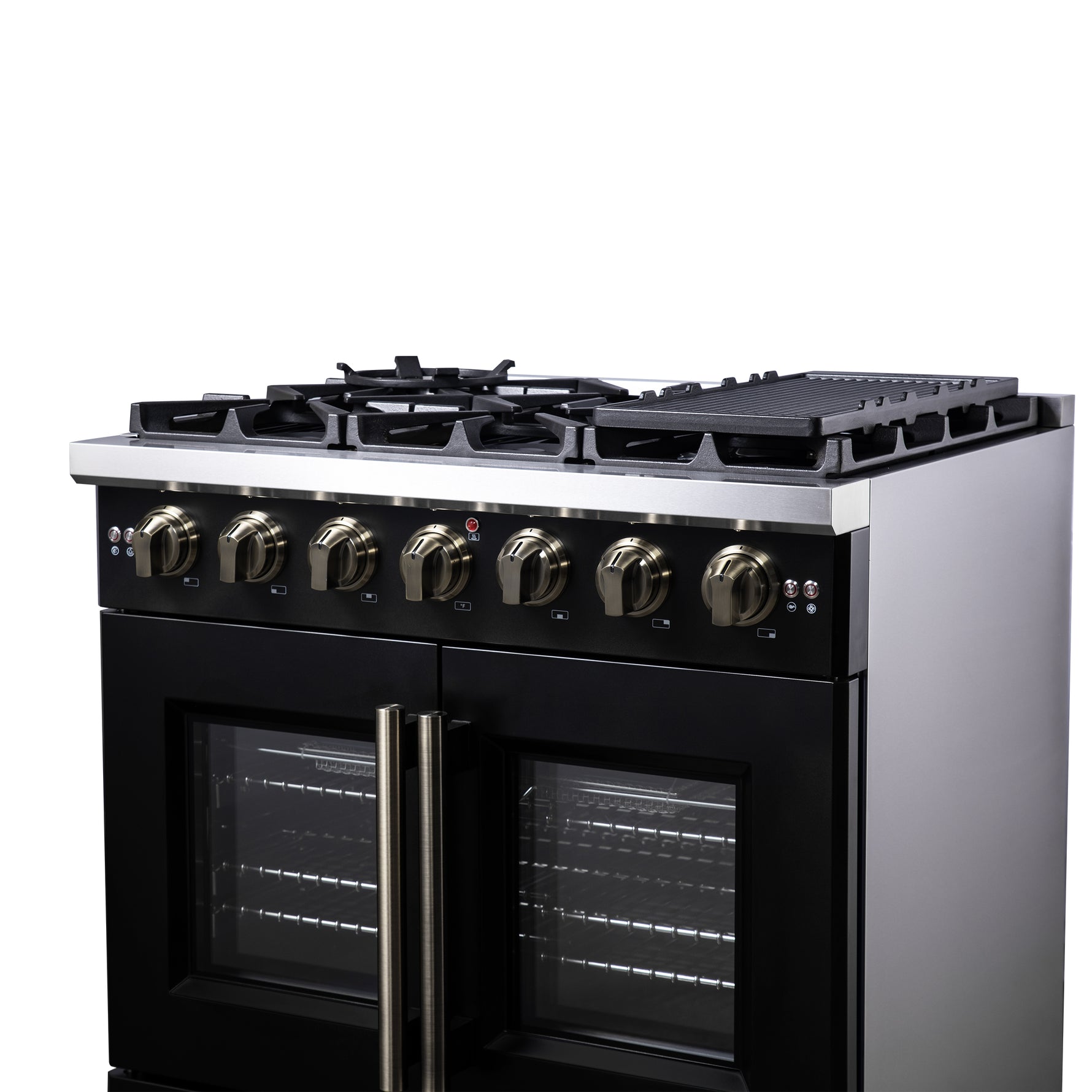 Forno Capriasca 36-Inch Black Freestanding French Door Gas Range, 6 Burners, Convection Oven, Energy Efficient - BonPrix Électroménagers