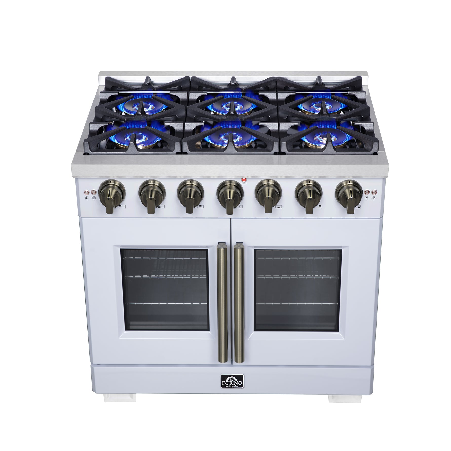 Forno Capriasca 36-Inch White Freestanding French Door Gas Range, 6 Burners, Convection Oven, Energy Efficient - BonPrix Électroménagers