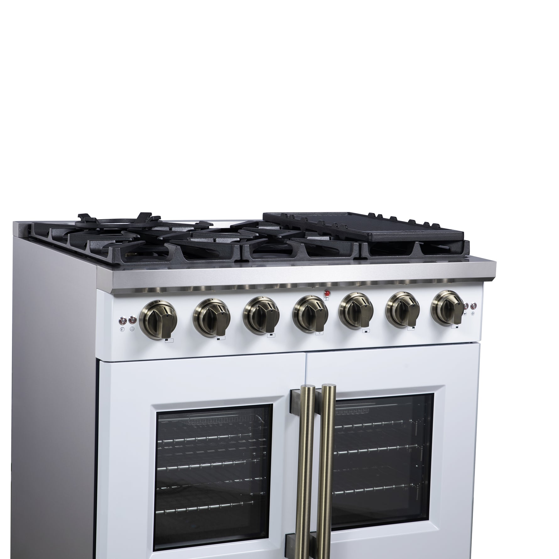 Forno Capriasca 36-Inch White Freestanding French Door Gas Range, 6 Burners, Convection Oven, Energy Efficient - BonPrix Électroménagers