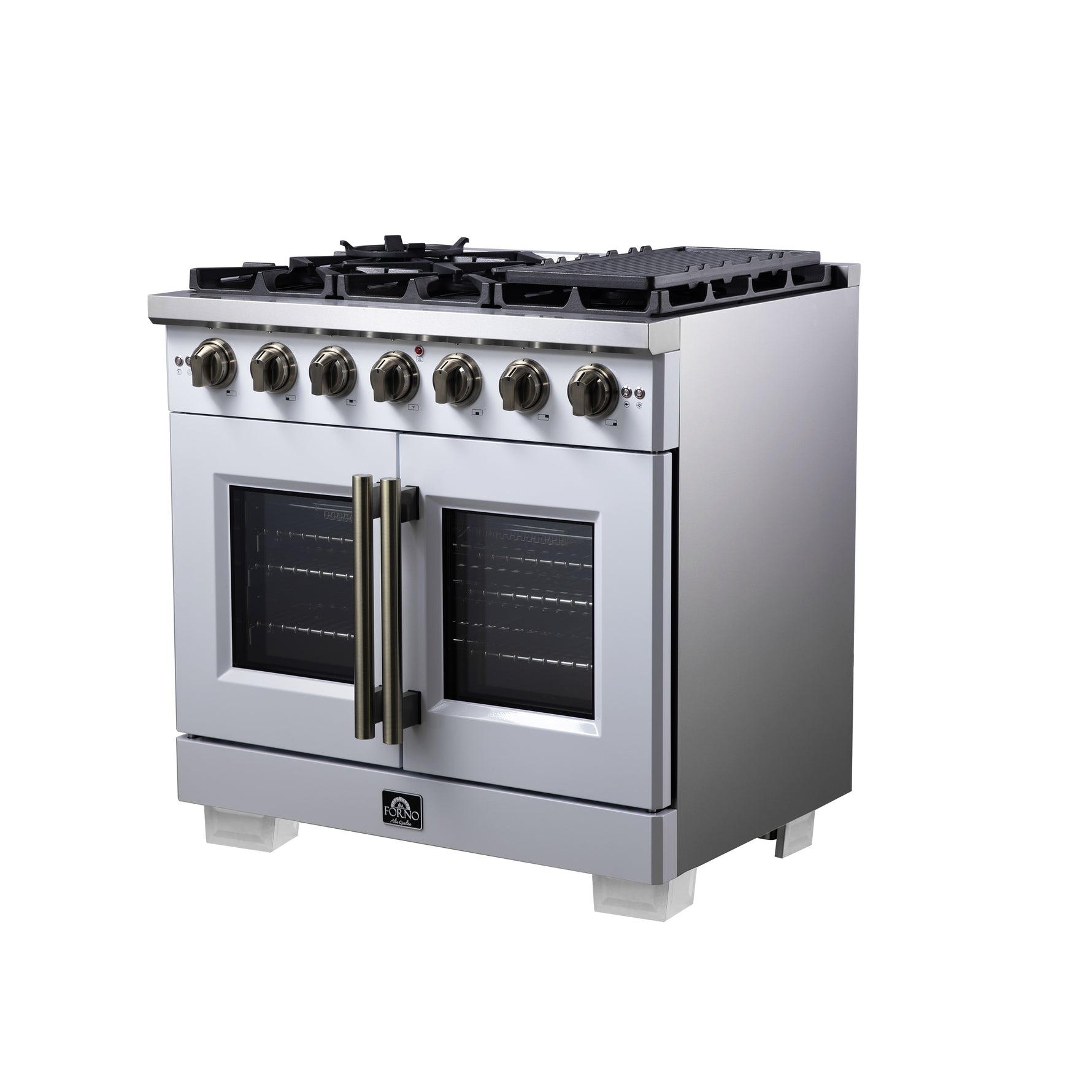 Forno Capriasca 36-Inch White Freestanding French Door Gas Range, 6 Burners, Convection Oven, Energy Efficient - BonPrix Électroménagers