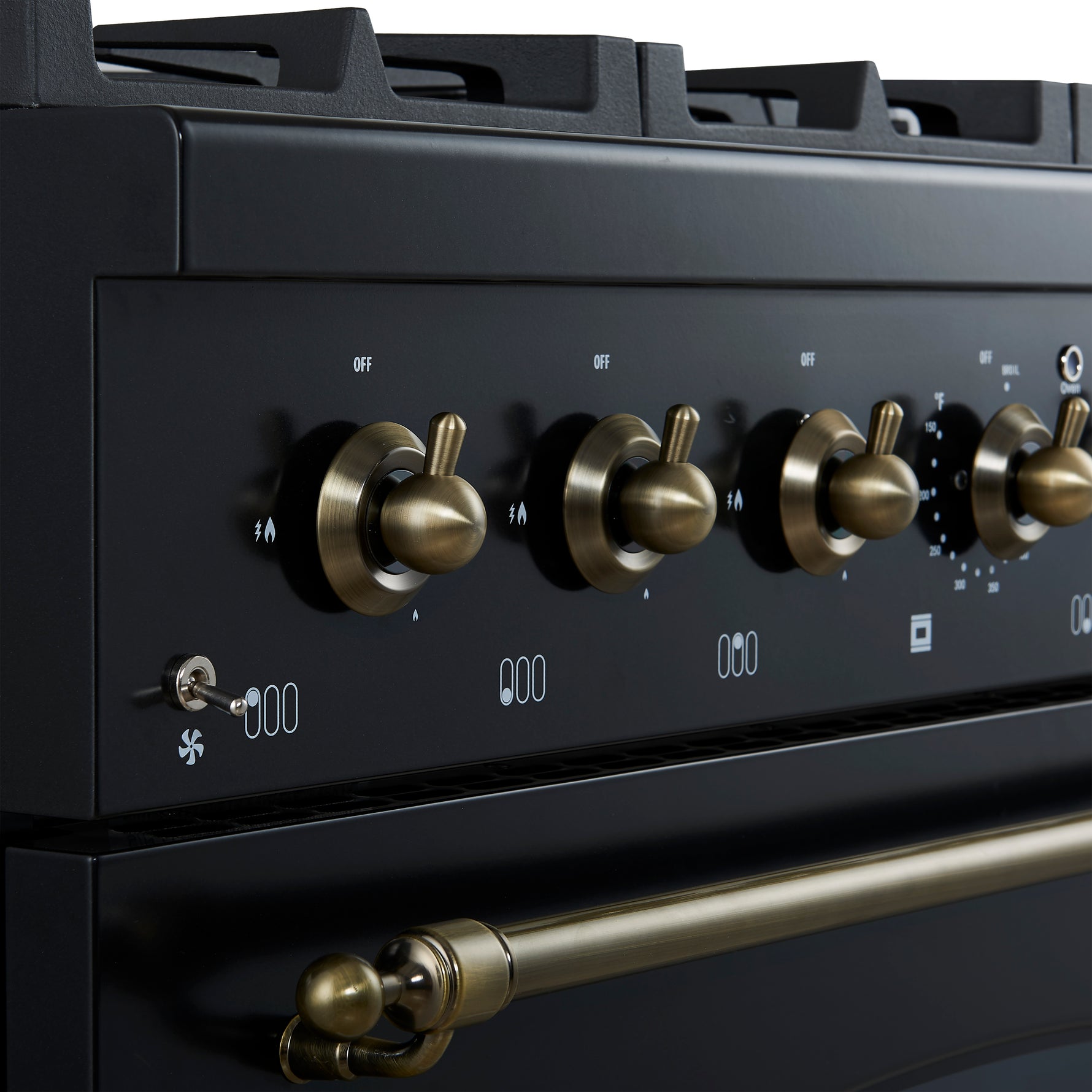 Forno Antico 36-Inch Freestanding Gas Range, Black, Antique Brass Design, 6 Burners, Convection Oven, Energy Efficient - BonPrix Électroménagers