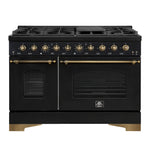 Forno Antico 48-Inch Freestanding Gas Range, Black, Antique Brass Design, 8 Burners, Griddle, Double Ovens, Energy Efficient - BonPrix Électroménagers
