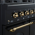 Forno Antico 48-Inch Freestanding Gas Range, Black, Antique Brass Design, 8 Burners, Griddle, Double Ovens, Energy Efficient - BonPrix Électroménagers