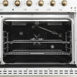 Forno Antico 48-Inch Freestanding Gas Range, White, Antique Brass Design, 8 Burners, Griddle, Double Ovens, Energy Efficient - BonPrix Électroménagers