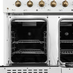 Forno Antico 48-Inch Freestanding Gas Range, White, Antique Brass Design, 8 Burners, Griddle, Double Ovens, Energy Efficient - BonPrix Électroménagers