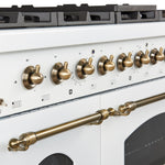 Forno Antico 48-Inch Freestanding Gas Range, White, Antique Brass Design, 8 Burners, Griddle, Double Ovens, Energy Efficient - BonPrix Électroménagers
