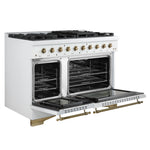 Forno Antico 48-Inch Freestanding Gas Range, White, Antique Brass Design, 8 Burners, Griddle, Double Ovens, Energy Efficient - BonPrix Électroménagers