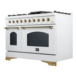 Forno Antico 48-Inch Freestanding Gas Range, White, Antique Brass Design, 8 Burners, Griddle, Double Ovens, Energy Efficient - BonPrix Électroménagers