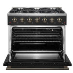Forno Galiano 36-inch Freestanding Gas Range in Black with Antique Brass Design, 6 Burners, 83,000 BTU, 5.36 cu.ft. Convection Oven - BonPrix Électroménagers