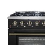Forno Galiano 36-inch Freestanding Gas Range in Black with Antique Brass Design, 6 Burners, 83,000 BTU, 5.36 cu.ft. Convection Oven - BonPrix Électroménagers