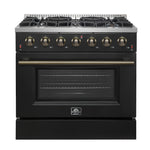 Forno Galiano 36-inch Freestanding Gas Range in Black with Antique Brass Design, 6 Burners, 83,000 BTU, 5.36 cu.ft. Convection Oven - BonPrix Électroménagers