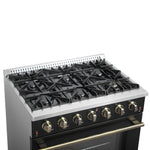 Forno Galiano 36-inch Freestanding Gas Range in Black with Antique Brass Design, 6 Burners, 83,000 BTU, 5.36 cu.ft. Convection Oven - BonPrix Électroménagers