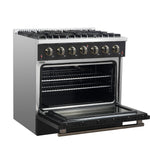 Forno Galiano 36-inch Freestanding Gas Range in Black with Antique Brass Design, 6 Burners, 83,000 BTU, 5.36 cu.ft. Convection Oven - BonPrix Électroménagers