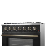 Forno Galiano 36-inch Freestanding Gas Range in Black with Antique Brass Design, 6 Burners, 83,000 BTU, 5.36 cu.ft. Convection Oven - BonPrix Électroménagers