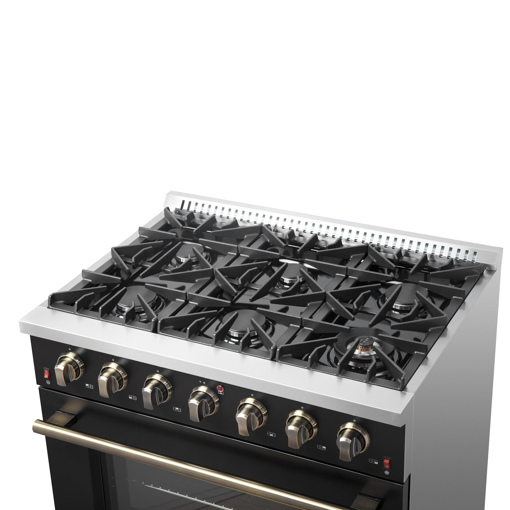 Forno Galiano 36-inch Freestanding Gas Range in Black with Antique Brass Design, 6 Burners, 83,000 BTU, 5.36 cu.ft. Convection Oven - BonPrix Électroménagers