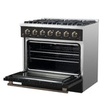 Forno Galiano 36-inch Freestanding Gas Range in Black with Antique Brass Design, 6 Burners, 83,000 BTU, 5.36 cu.ft. Convection Oven - BonPrix Électroménagers