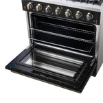 Forno Galiano 36-inch Freestanding Gas Range in Black with Antique Brass Design, 6 Burners, 83,000 BTU, 5.36 cu.ft. Convection Oven - BonPrix Électroménagers