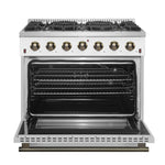Forno Galiano 36-inch Freestanding Gas Range in White with Antique Brass Design, 6 Burners, 83,000 BTU, 5.36 cu.ft. Convection Oven - BonPrix Électroménagers