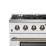 Forno Galiano 36-inch Freestanding Gas Range in White with Antique Brass Design, 6 Burners, 83,000 BTU, 5.36 cu.ft. Convection Oven - BonPrix Électroménagers