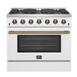 Forno Galiano 36-inch Freestanding Gas Range in White with Antique Brass Design, 6 Burners, 83,000 BTU, 5.36 cu.ft. Convection Oven - BonPrix Électroménagers