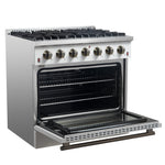 Forno Galiano 36-inch Freestanding Gas Range in White with Antique Brass Design, 6 Burners, 83,000 BTU, 5.36 cu.ft. Convection Oven - BonPrix Électroménagers