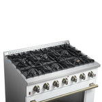 Forno Galiano 36-inch Freestanding Gas Range in White with Antique Brass Design, 6 Burners, 83,000 BTU, 5.36 cu.ft. Convection Oven - BonPrix Électroménagers