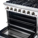 Forno Galiano 36-inch Freestanding Gas Range in White with Antique Brass Design, 6 Burners, 83,000 BTU, 5.36 cu.ft. Convection Oven - BonPrix Électroménagers