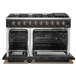 FORNO Galiano 48-inch Gas Range Black & Antique Brass Design, 8 Burners, 107,000 BTU, Griddle, 6.58 cu.ft. Double Ovens - BonPrix Électroménagers