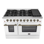 FORNO Galiano 48-inch Gas Range White & Antique Brass Design, 8 Burners, 107,000 BTU, Griddle, 6.58 cu.ft. Double Ovens - BonPrix Électroménagers