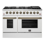 FORNO Galiano 48-inch Gas Range White & Antique Brass Design, 8 Burners, 107,000 BTU, Griddle, 6.58 cu.ft. Double Ovens - BonPrix Électroménagers
