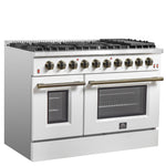 FORNO Galiano 48-inch Gas Range White & Antique Brass Design, 8 Burners, 107,000 BTU, Griddle, 6.58 cu.ft. Double Ovens - BonPrix Électroménagers