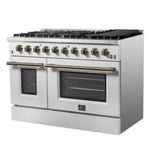 FORNO Galiano 48-inch Gas Range White & Antique Brass Design, 8 Burners, 107,000 BTU, Griddle, 6.58 cu.ft. Double Ovens - BonPrix Électroménagers
