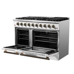 FORNO Galiano 48-inch Gas Range White & Antique Brass Design, 8 Burners, 107,000 BTU, Griddle, 6.58 cu.ft. Double Ovens - BonPrix Électroménagers
