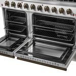 FORNO Galiano 48-inch Gas Range White & Antique Brass Design, 8 Burners, 107,000 BTU, Griddle, 6.58 cu.ft. Double Ovens - BonPrix Électroménagers